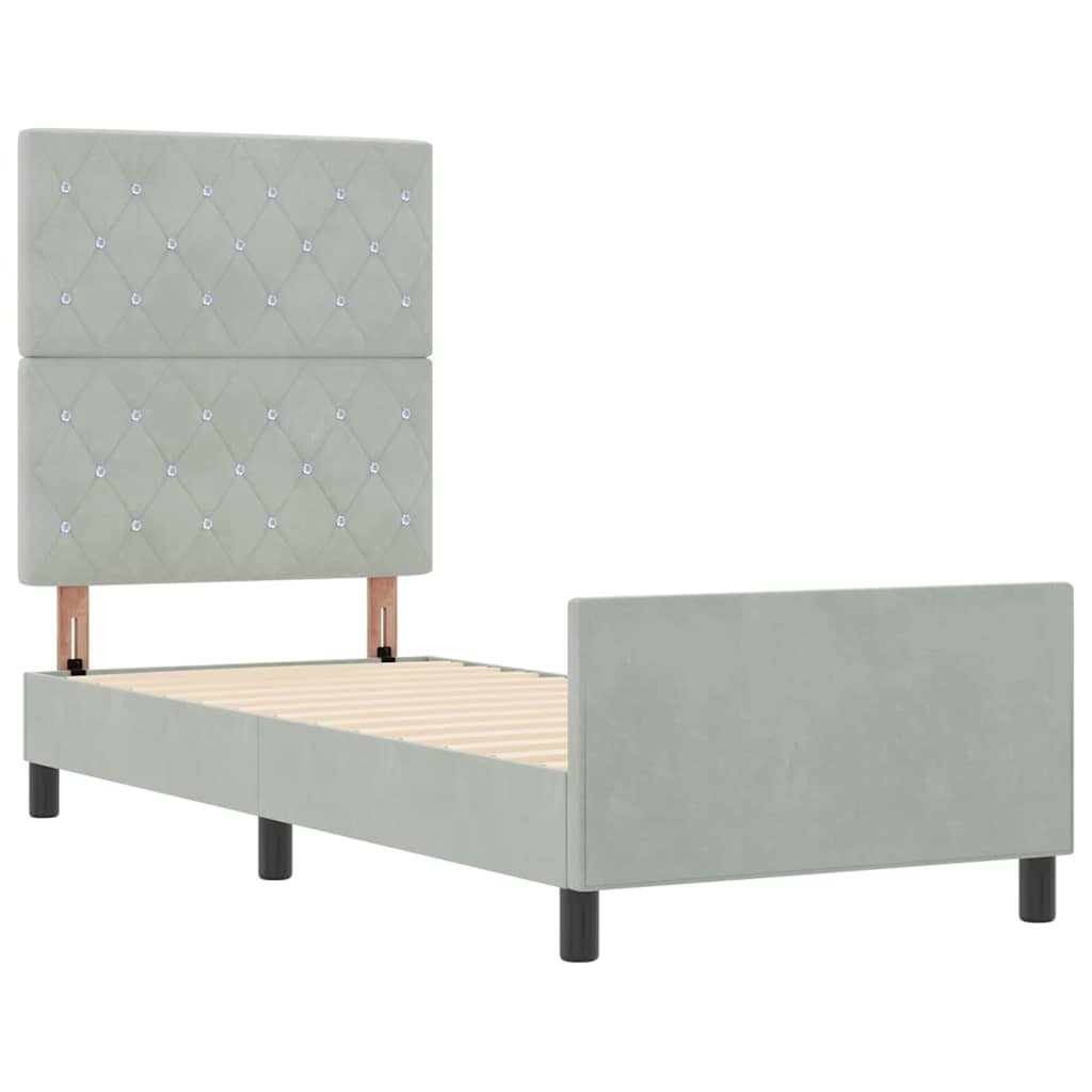 Boxrugós ágy fejtámlával Világosszürke 80 x 200 cm Bársony