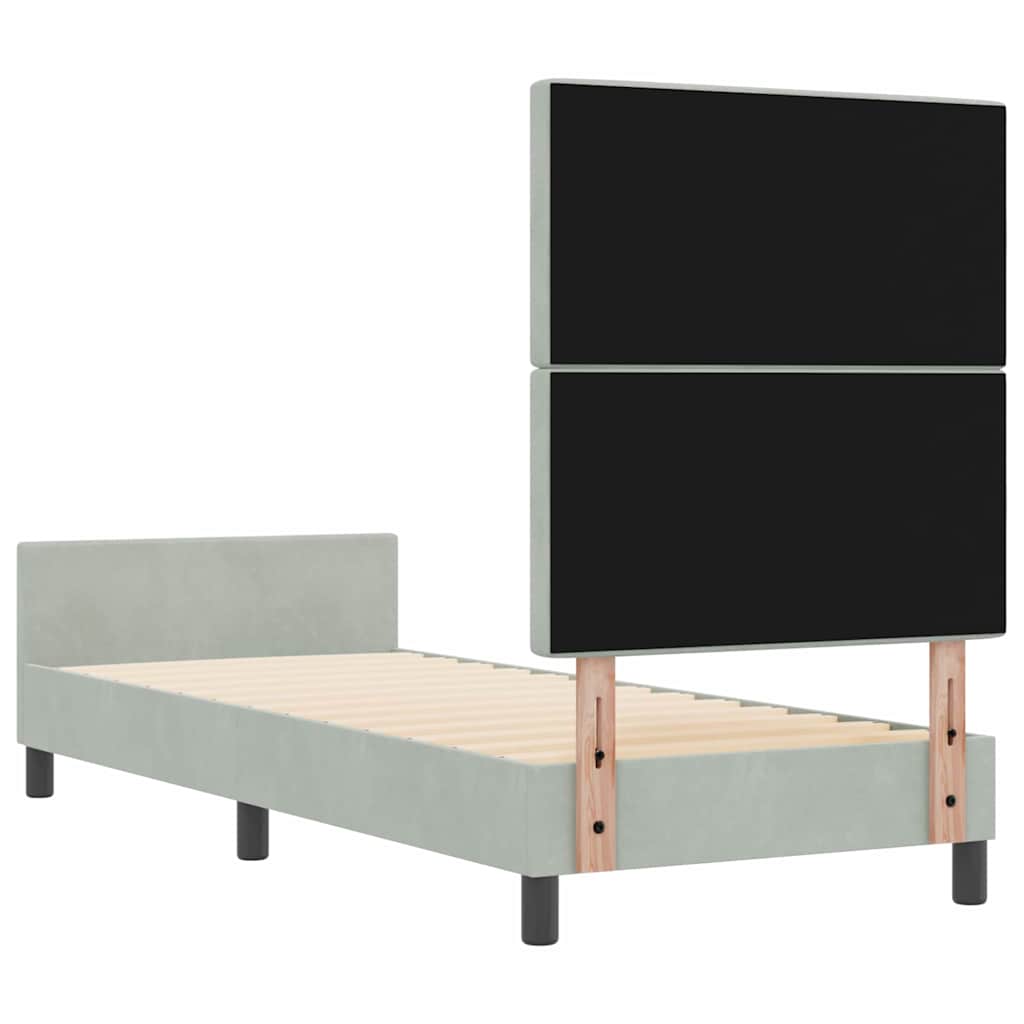 Boxrugós ágy fejtámlával Világosszürke 80 x 200 cm Bársony