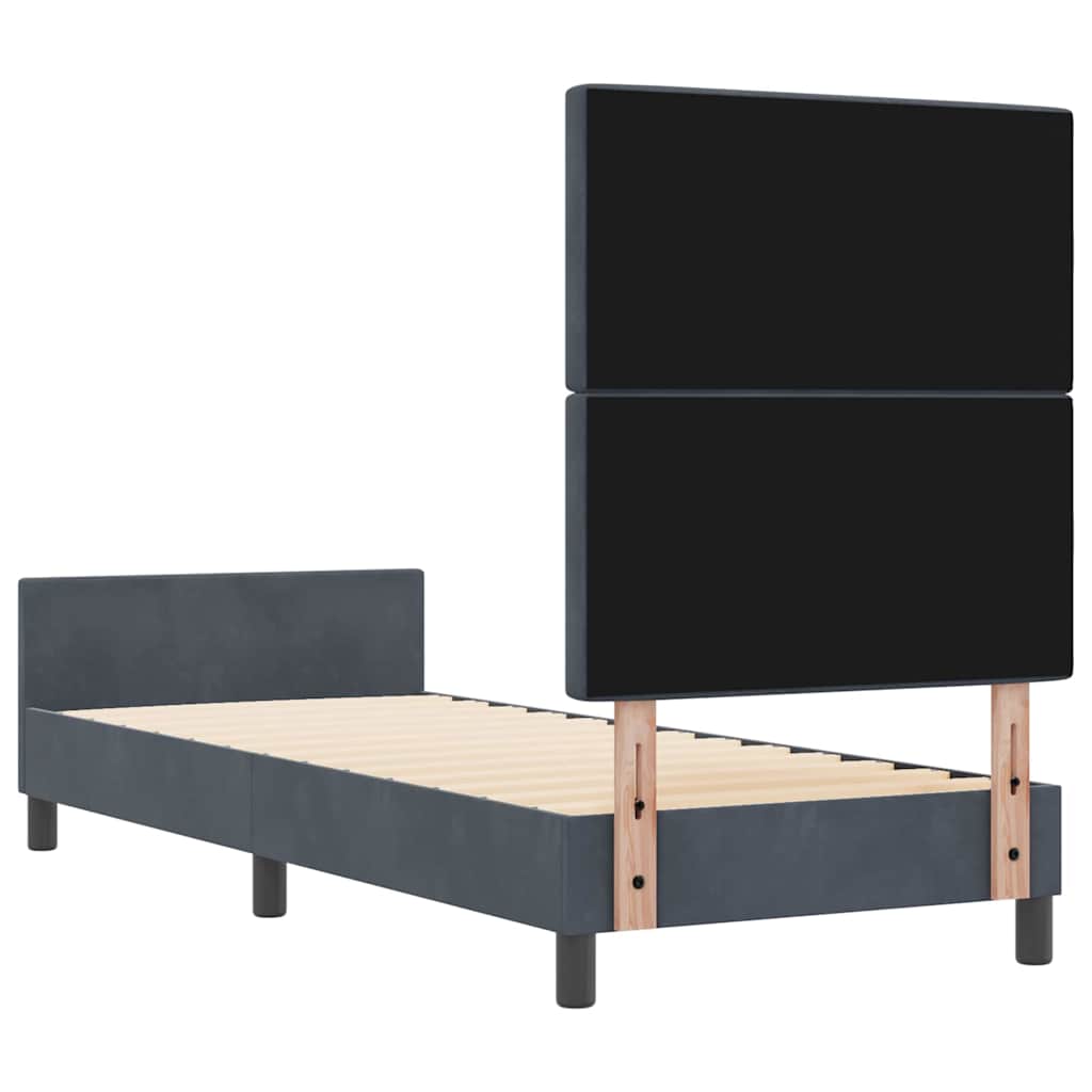 Boxrugós ágy fejtámlával Sötétszürke 80 x 200 cm Bársony