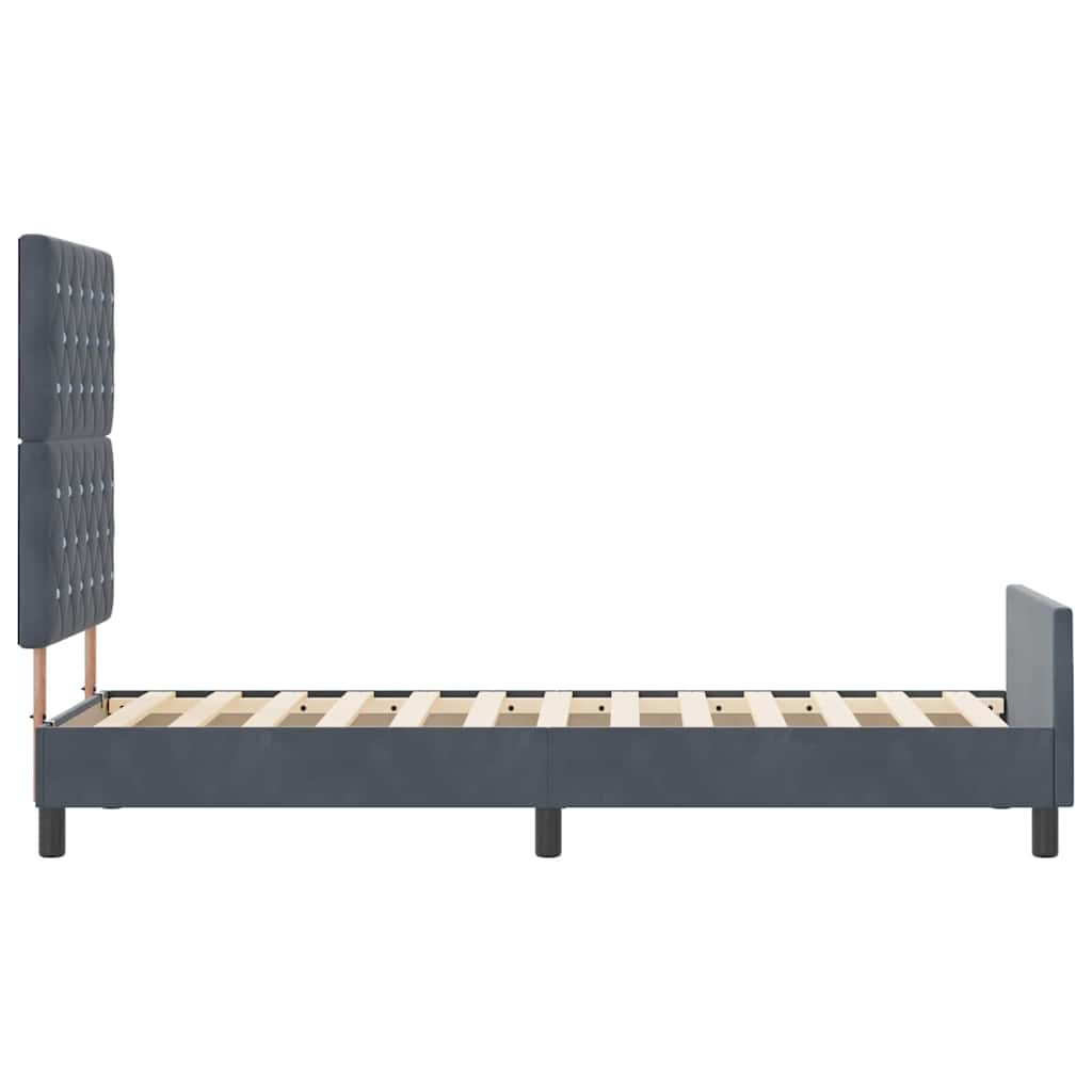 Boxrugós ágy fejtámlával Sötétszürke 80 x 200 cm Bársony
