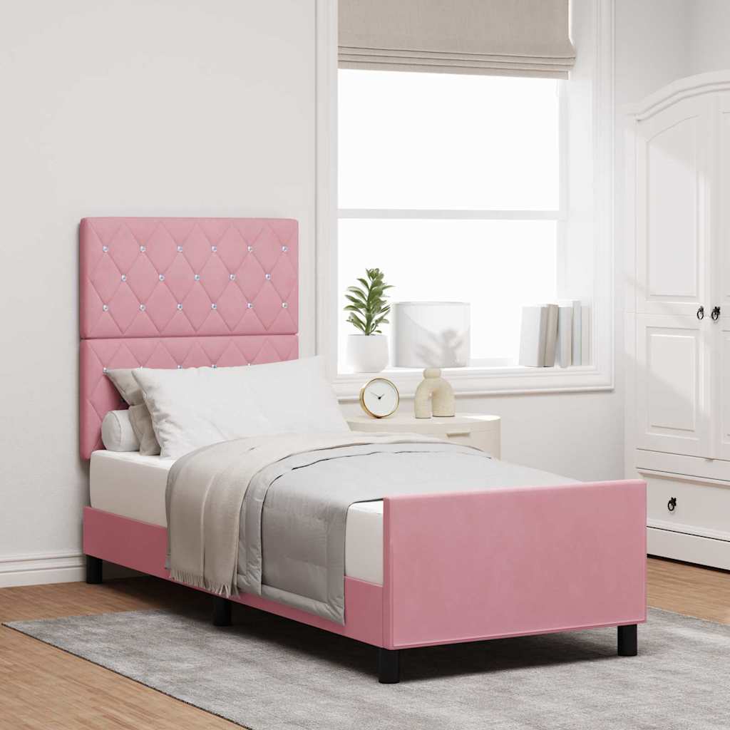 Boxrugós ágy fejtámlával Rózsaszín 80 x 200 cm Bársony
