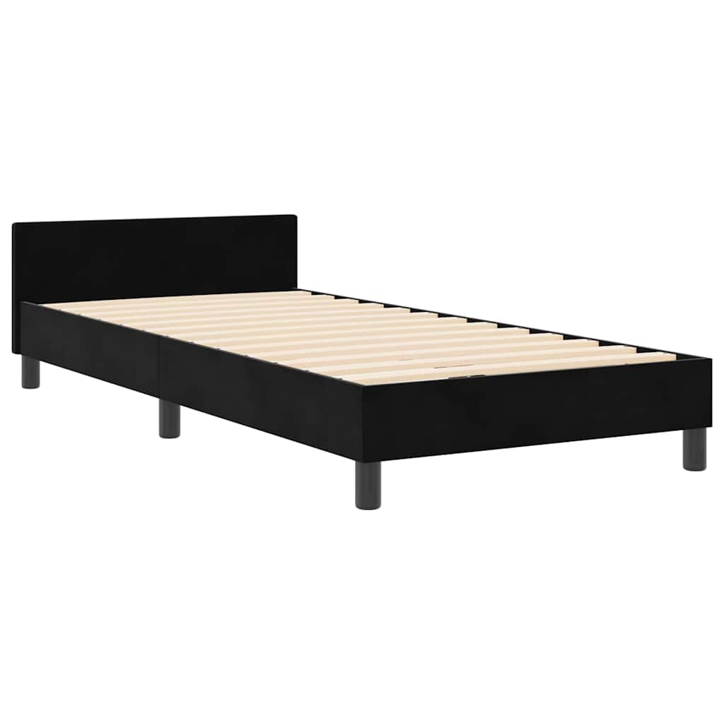 Boxrugós ágy fejtámlával Fekete 90 x 190 cm Bársony