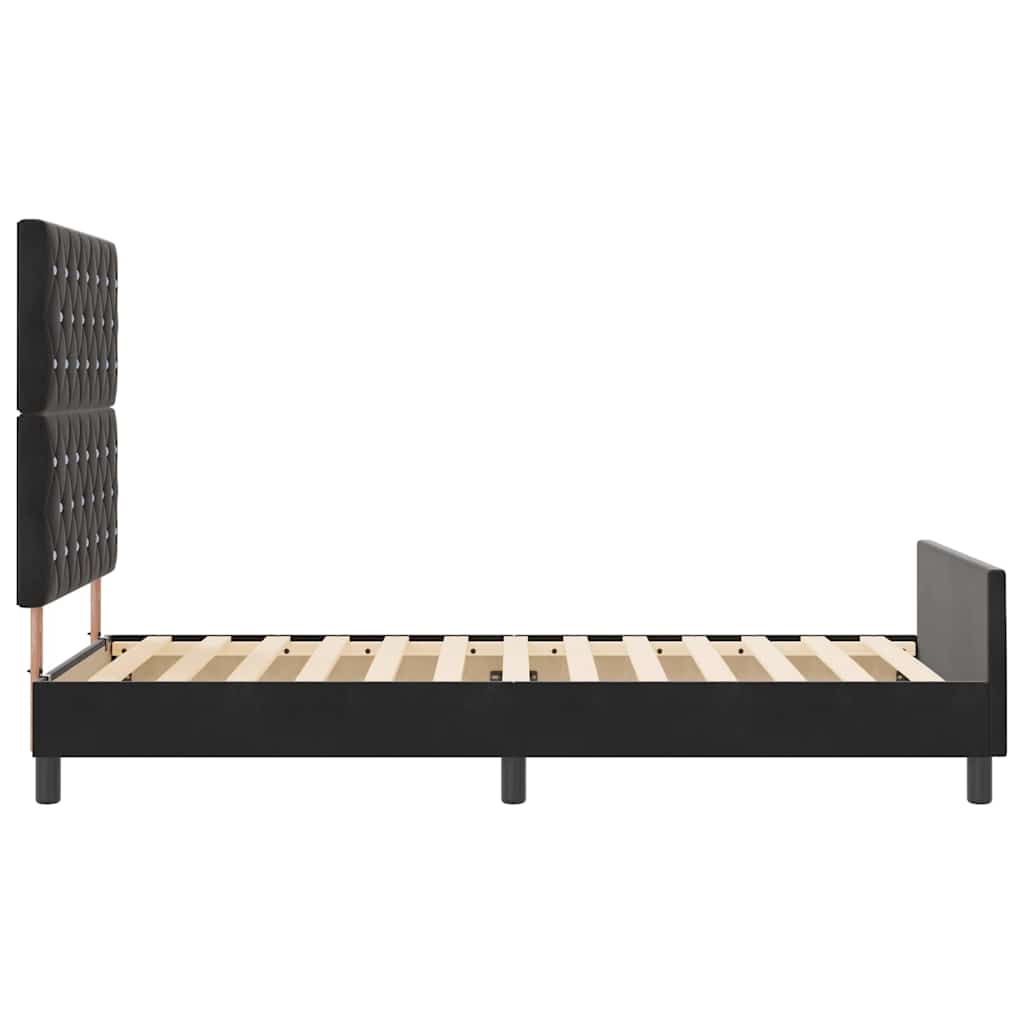 Boxrugós ágy fejtámlával Fekete 90 x 190 cm Bársony