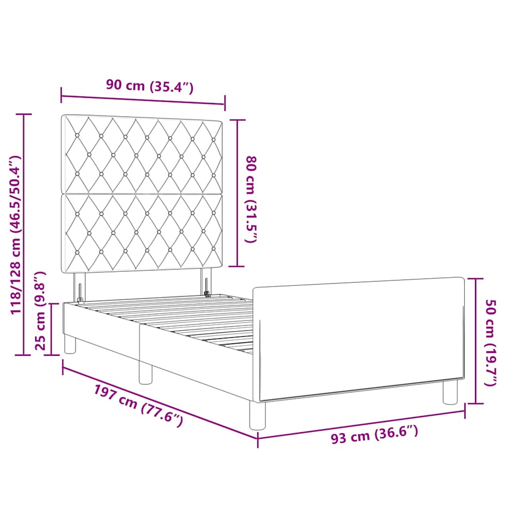 Boxrugós ágy fejtámlával Fekete 90 x 190 cm Bársony