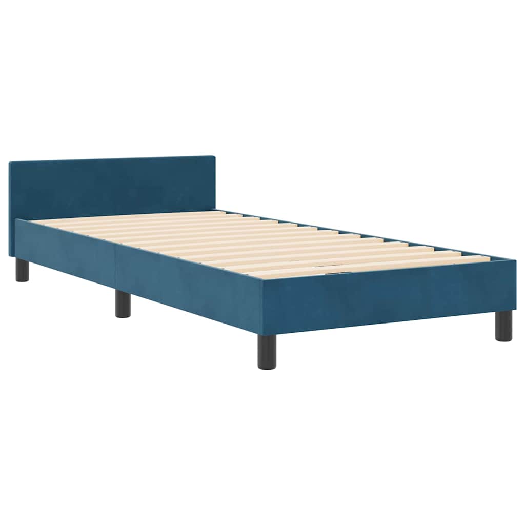 Boxrugós ágy fejtámlával Sötét kék 90 x 190 cm Bársony