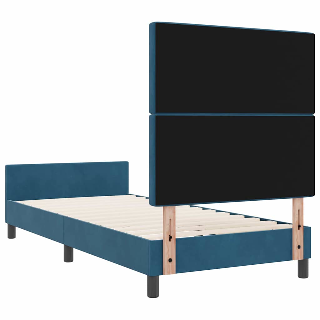 Boxrugós ágy fejtámlával Sötét kék 90 x 190 cm Bársony