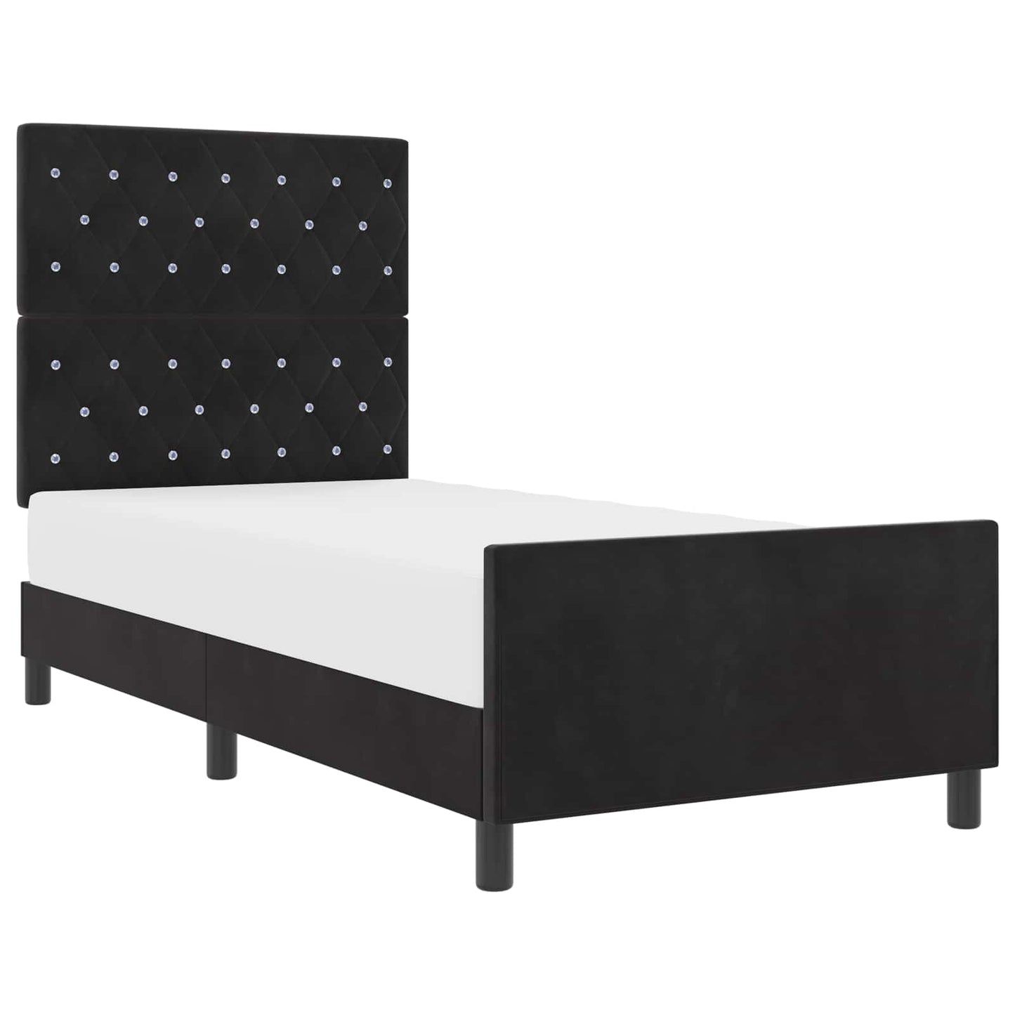 Boxrugós ágy fejtámlával Fekete 90 x 200 cm Bársony