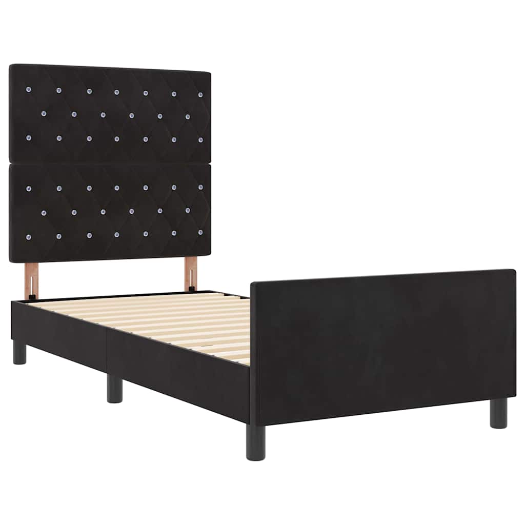 Boxrugós ágy fejtámlával Fekete 90 x 200 cm Bársony