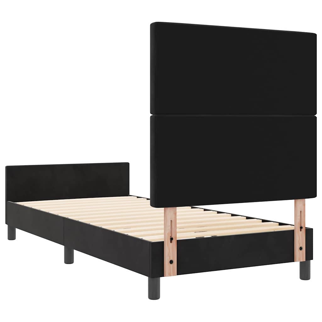 Boxrugós ágy fejtámlával Fekete 90 x 200 cm Bársony