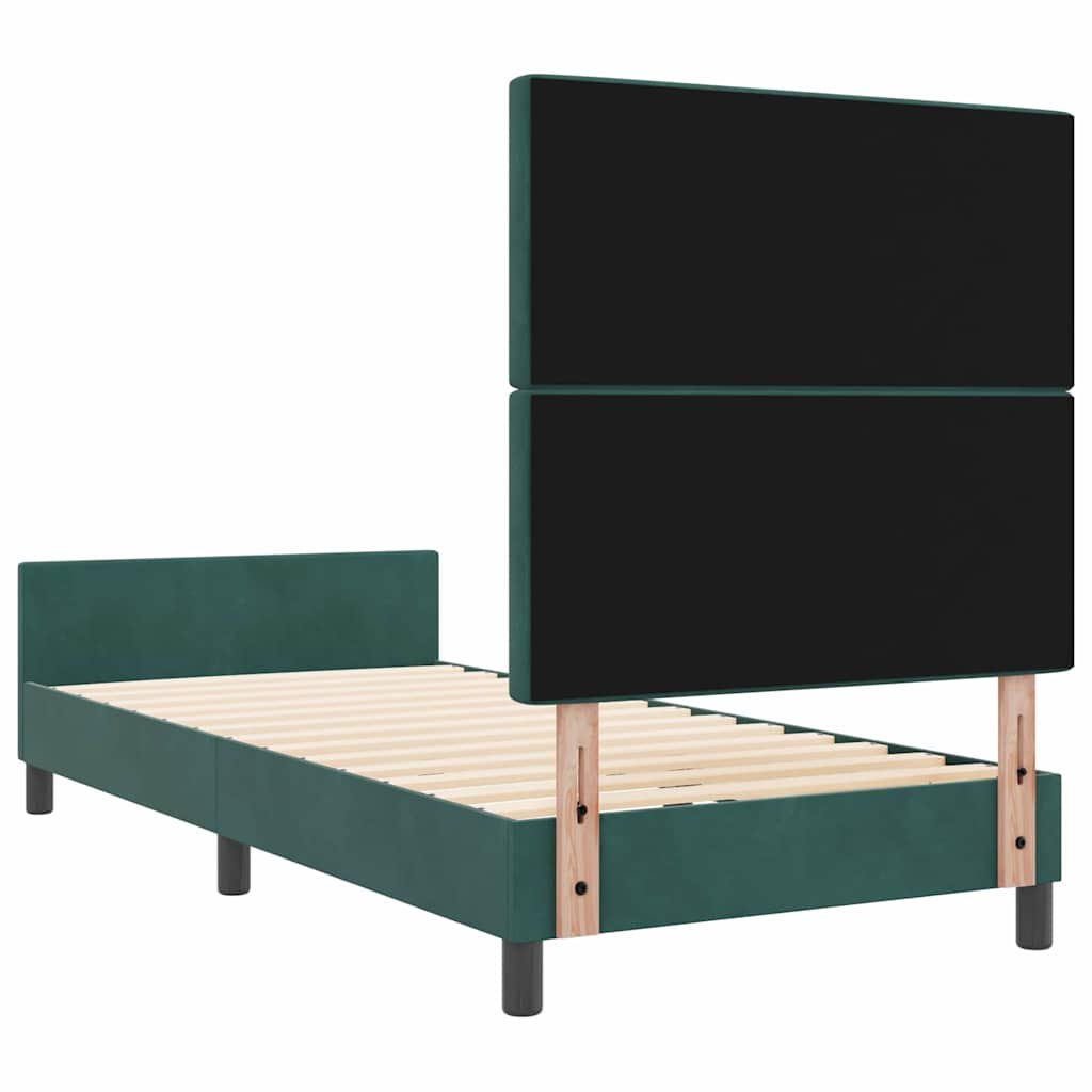 Boxrugós ágy fejtámlával Sötétzöld 90 x 200 cm Bársony