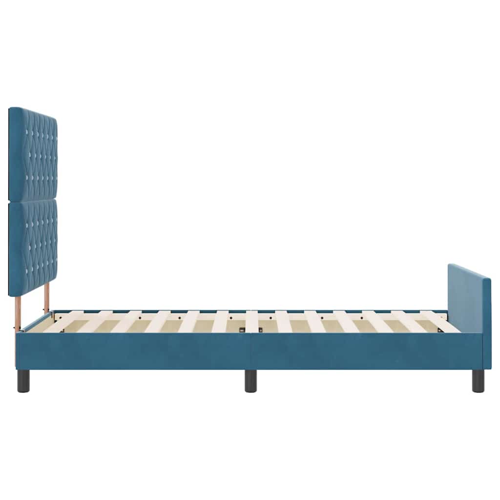 Boxrugós ágy fejtámlával Sötét kék 90 x 200 cm Bársony