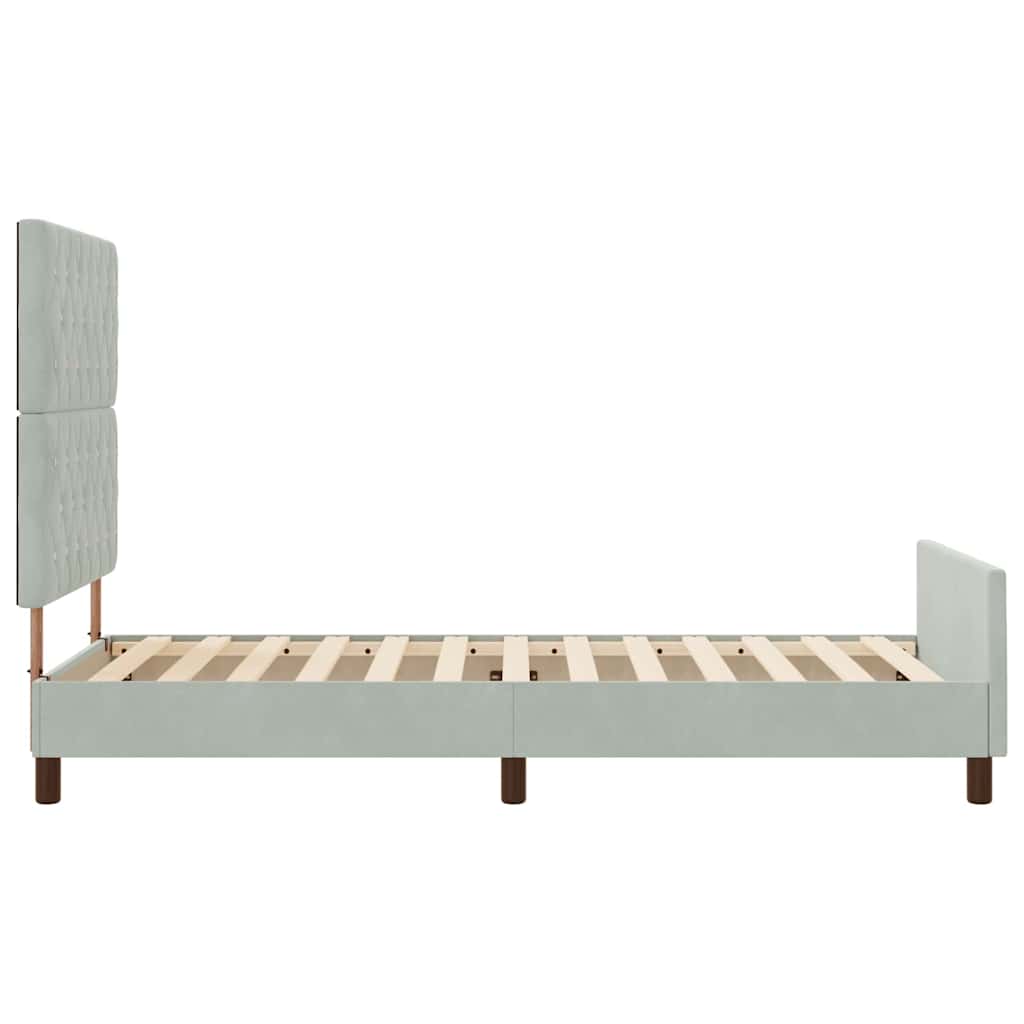 Boxrugós ágy fejtámlával Világosszürke 100 x 200 cm Bársony
