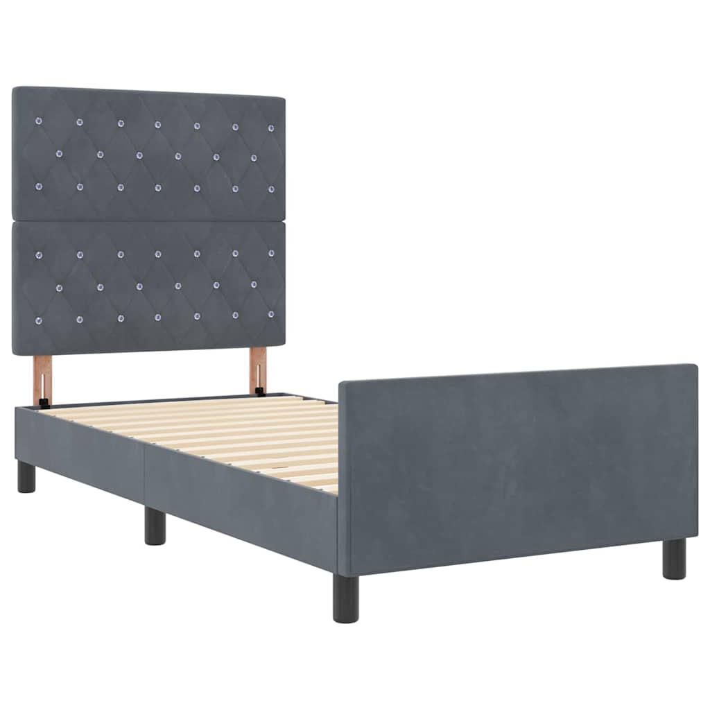 Boxrugós ágy fejtámlával Sötétszürke 100 x 200 cm Bársony