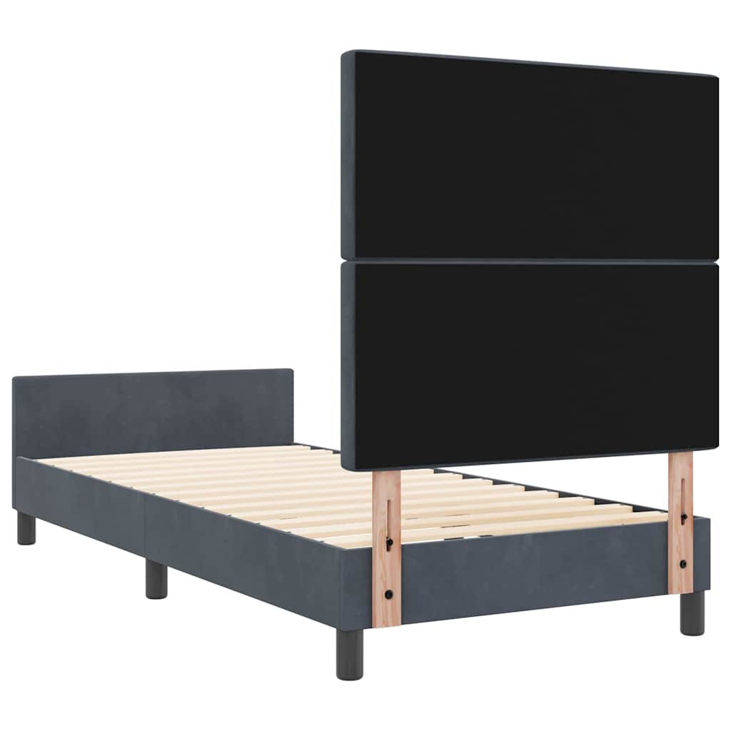 Boxrugós ágy fejtámlával Sötétszürke 100 x 200 cm Bársony