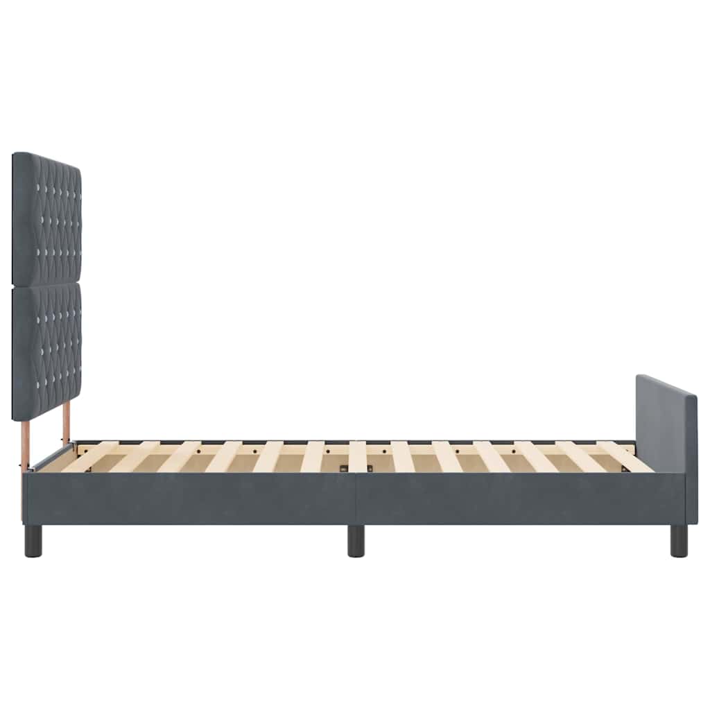 Boxrugós ágy fejtámlával Sötétszürke 100 x 200 cm Bársony