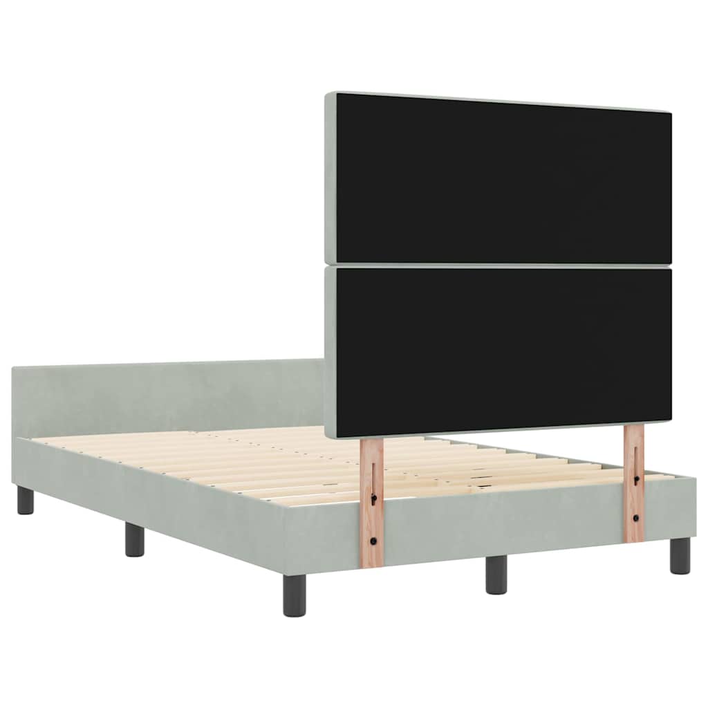 Boxrugós ágy fejtámlával Világosszürke 120 x 200 cm Bársony