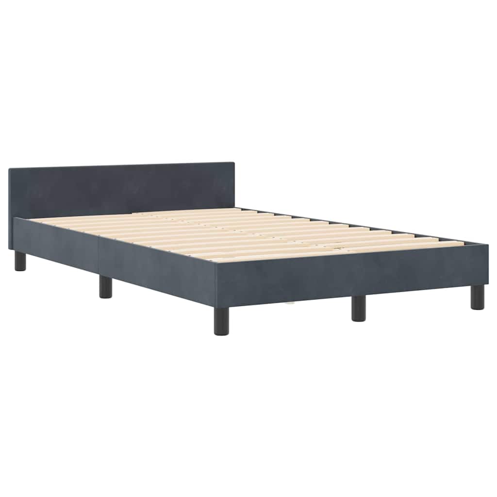 Boxrugós ágy fejtámlával Sötétszürke 120 x 200 cm Bársony