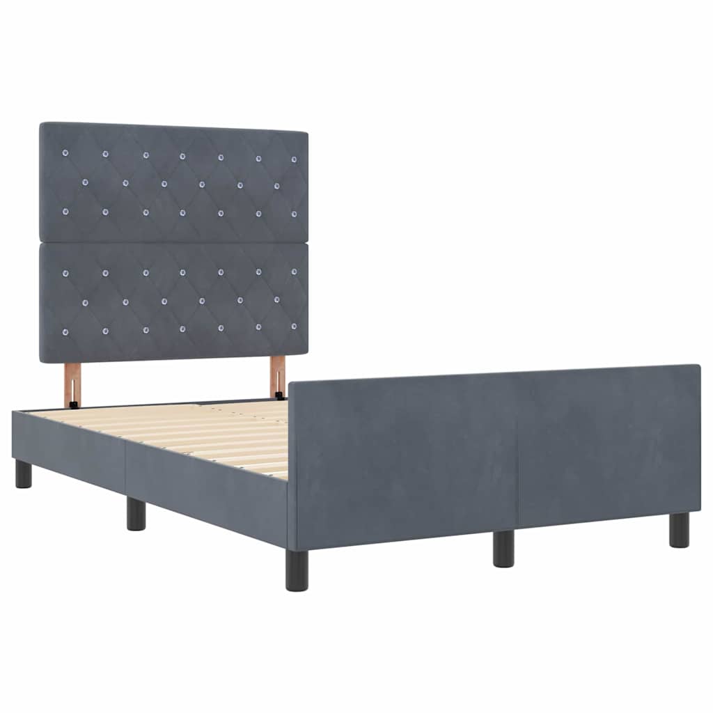 Boxrugós ágy fejtámlával Sötétszürke 120 x 200 cm Bársony