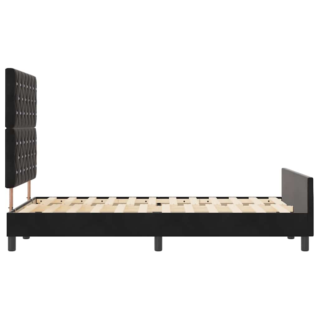 Boxrugós ágy fejtámlával Fekete 120 x 200 cm Bársony