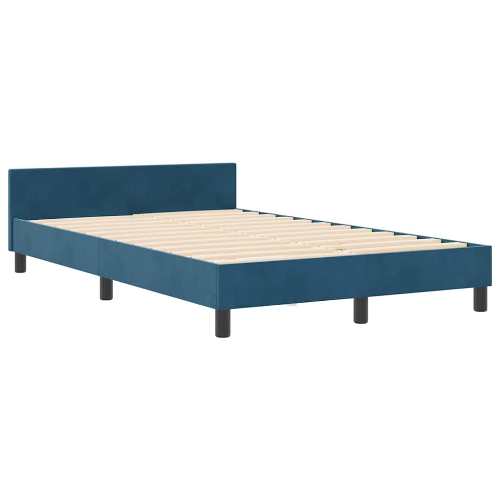 Boxrugós ágy fejtámlával Sötét kék 120 x 200 cm Bársony