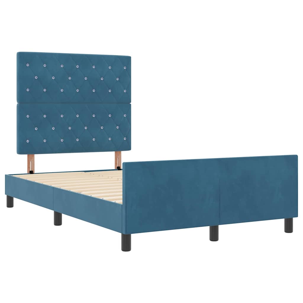 Boxrugós ágy fejtámlával Sötét kék 120 x 200 cm Bársony