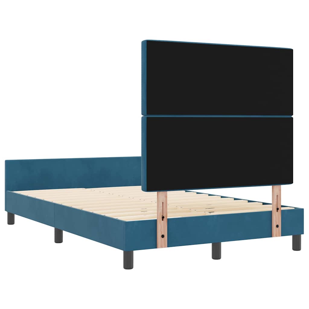 Boxrugós ágy fejtámlával Sötét kék 120 x 200 cm Bársony