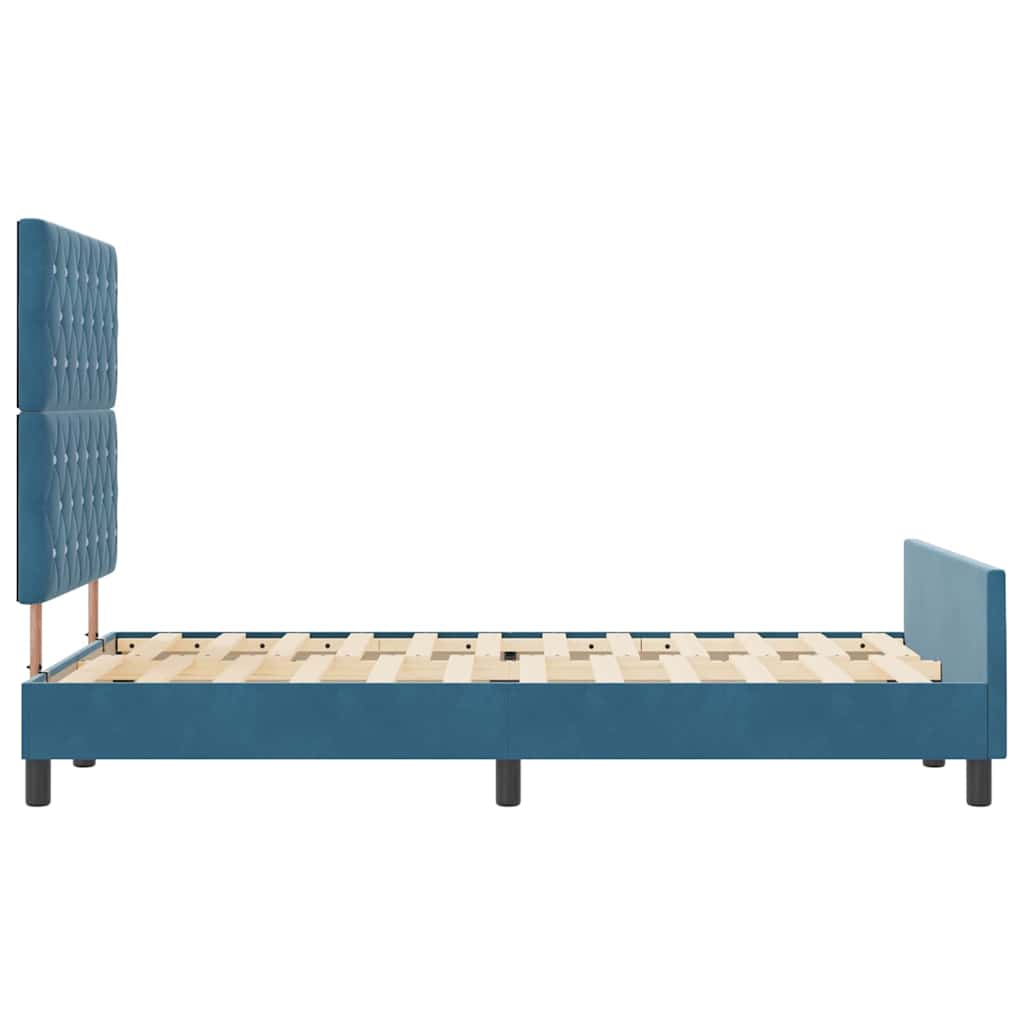 Boxrugós ágy fejtámlával Sötét kék 120 x 200 cm Bársony