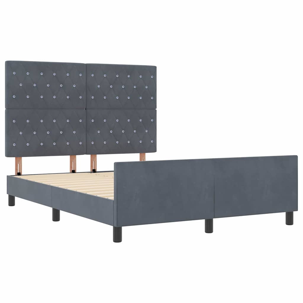 Boxrugós ágy fejtámlával Sötétszürke 140 x 190 cm Bársony