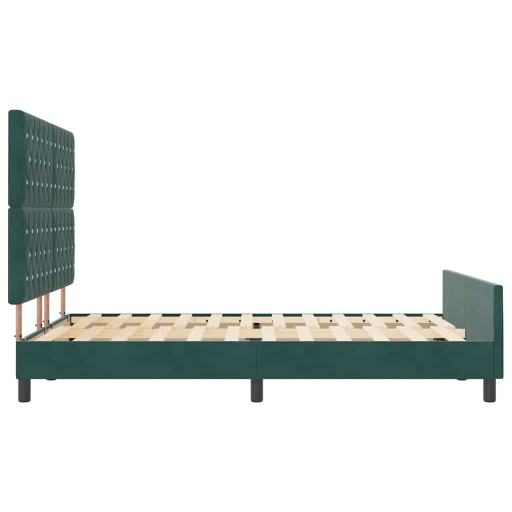 Boxrugós ágy fejtámlával Sötétzöld 140 x 190 cm Bársony