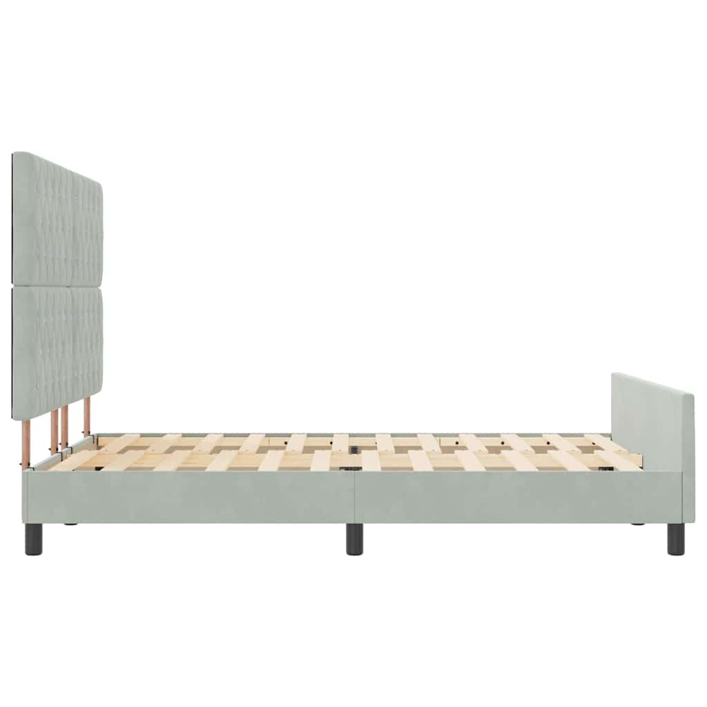 Boxrugós ágy fejtámlával Világosszürke 140 x 200 cm Bársony