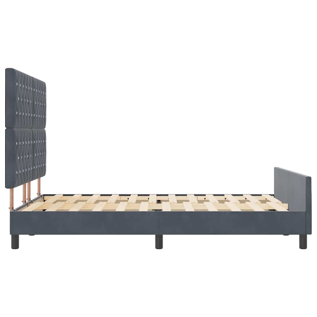 Boxrugós ágy fejtámlával Sötétszürke 140 x 200 cm Bársony