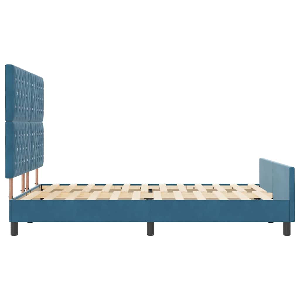Boxrugós ágy fejtámlával Sötét kék 140 x 200 cm Bársony