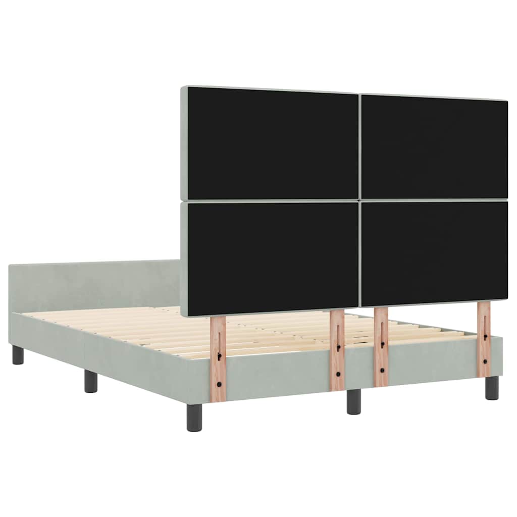 Boxrugós ágy fejtámlával Világosszürke 160 x 200 cm Bársony
