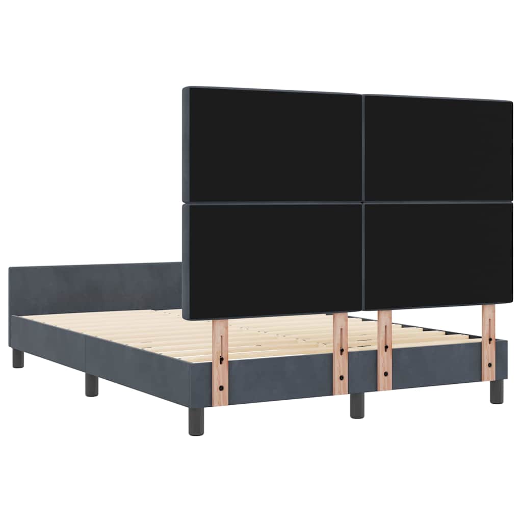 Boxrugós ágy fejtámlával Sötétszürke 160 x 200 cm Bársony