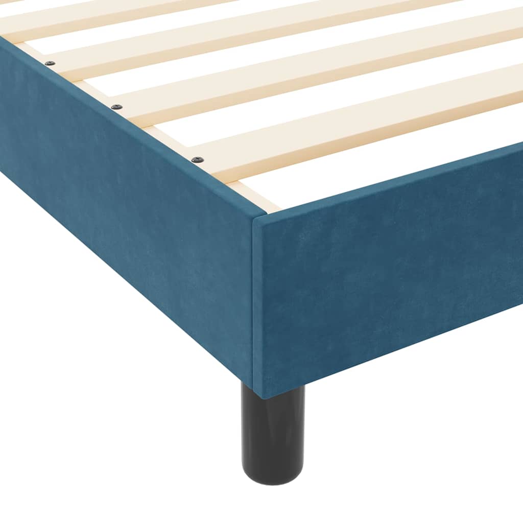 Boxrugós ágy fejtámlával Sötét kék 160 x 200 cm Bársony
