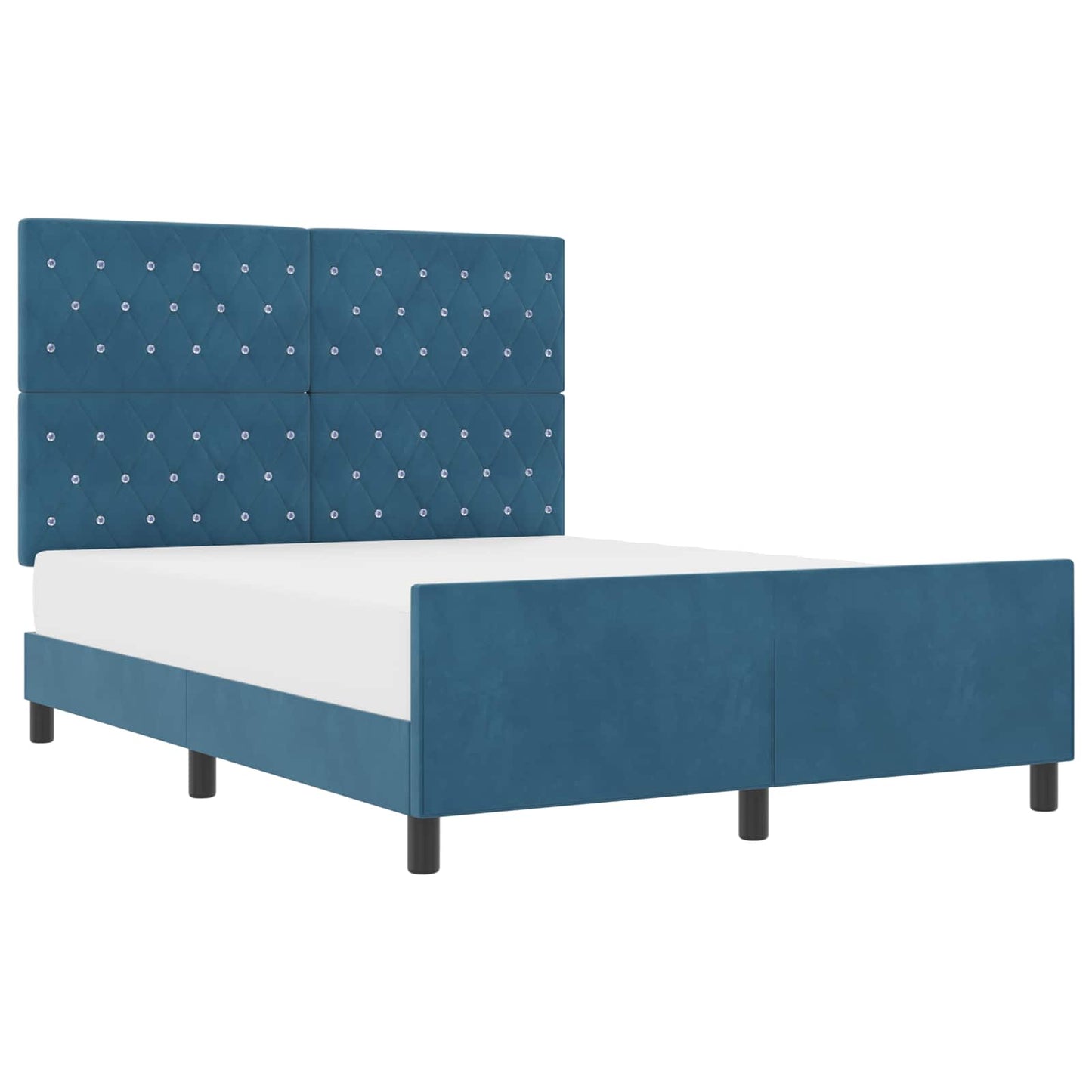 Boxrugós ágy fejtámlával Sötét kék 160 x 200 cm Bársony