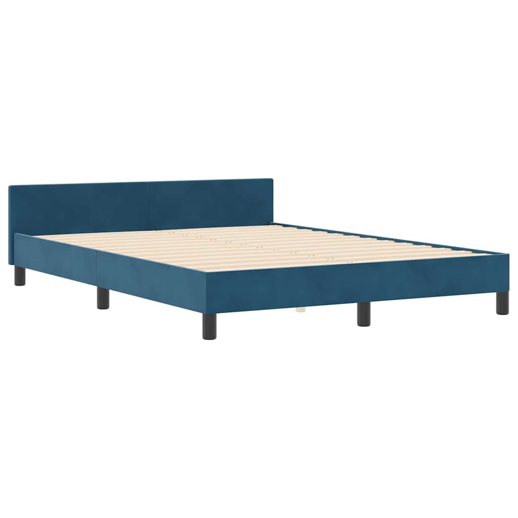 Boxrugós ágy fejtámlával Sötét kék 160 x 200 cm Bársony