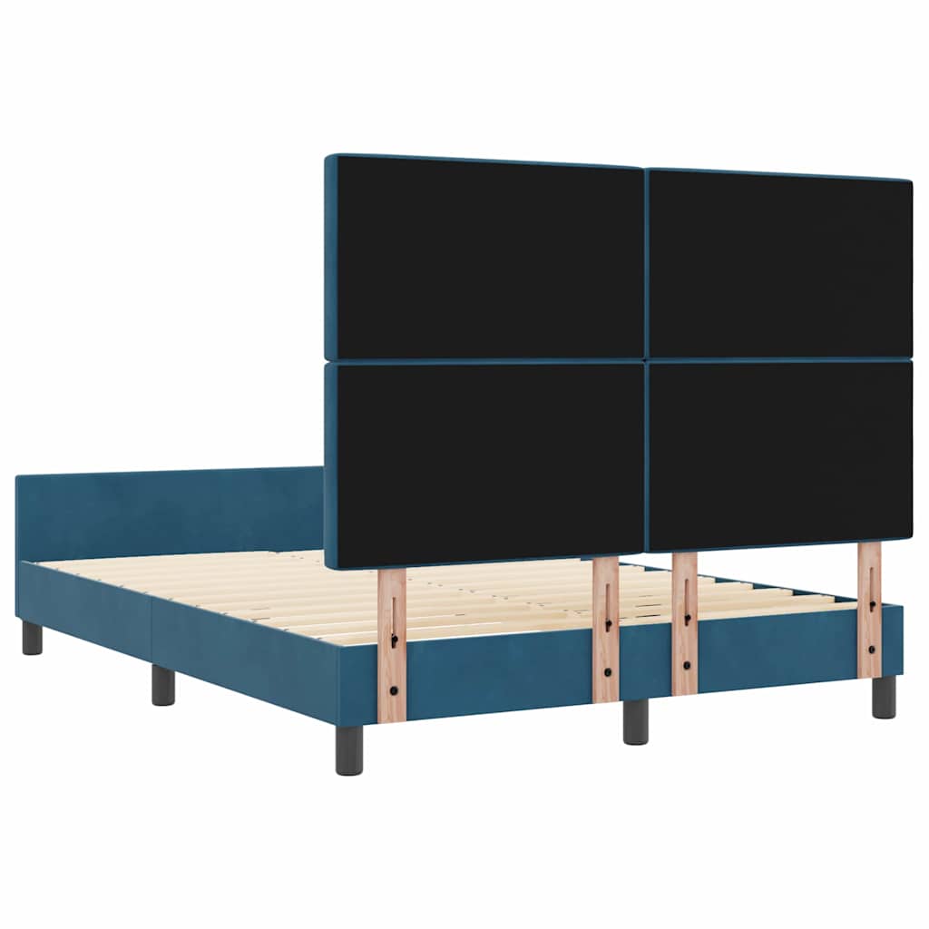 Boxrugós ágy fejtámlával Sötét kék 160 x 200 cm Bársony