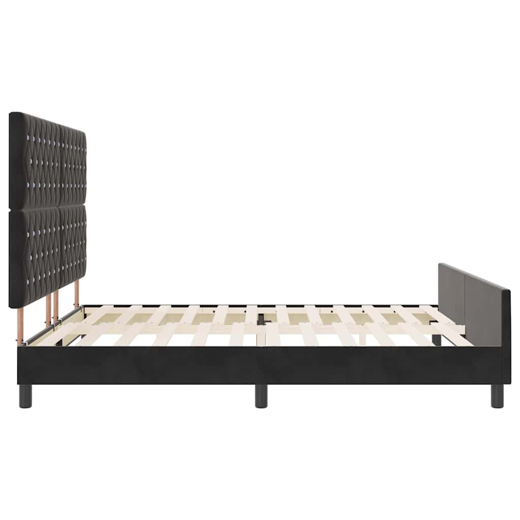 Boxrugós ágy fejtámlával Fekete 180 x 200 cm Bársony
