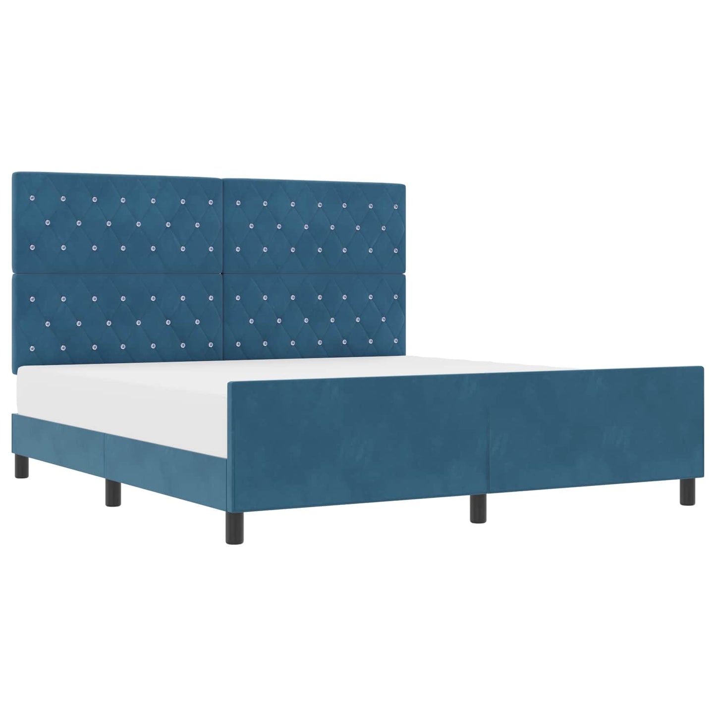 Boxrugós ágy fejtámlával Sötét kék 180 x 200 cm Bársony