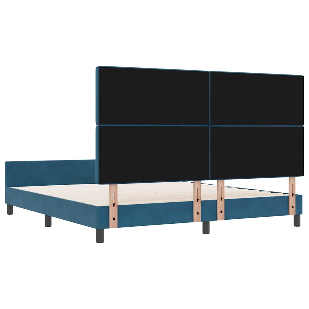 Boxrugós ágy fejtámlával Sötét kék 180 x 200 cm Bársony