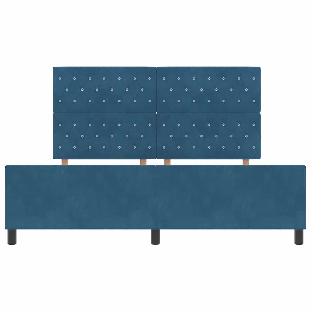 Boxrugós ágy fejtámlával Sötét kék 180 x 200 cm Bársony