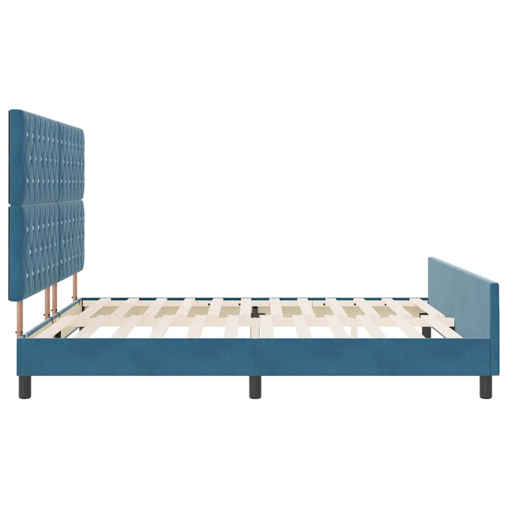 Boxrugós ágy fejtámlával Sötét kék 180 x 200 cm Bársony