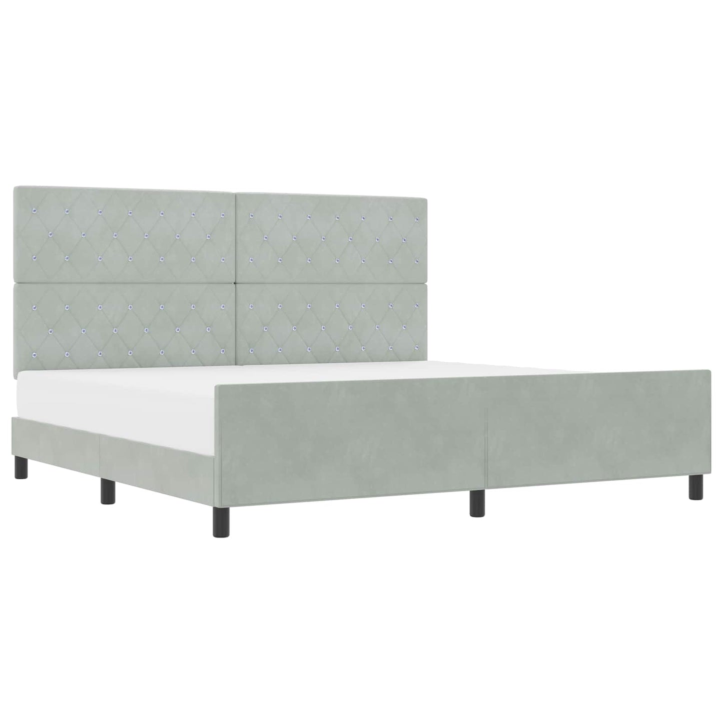 Boxrugós ágy fejtámlával Világosszürke 200 x 200 cm Bársony