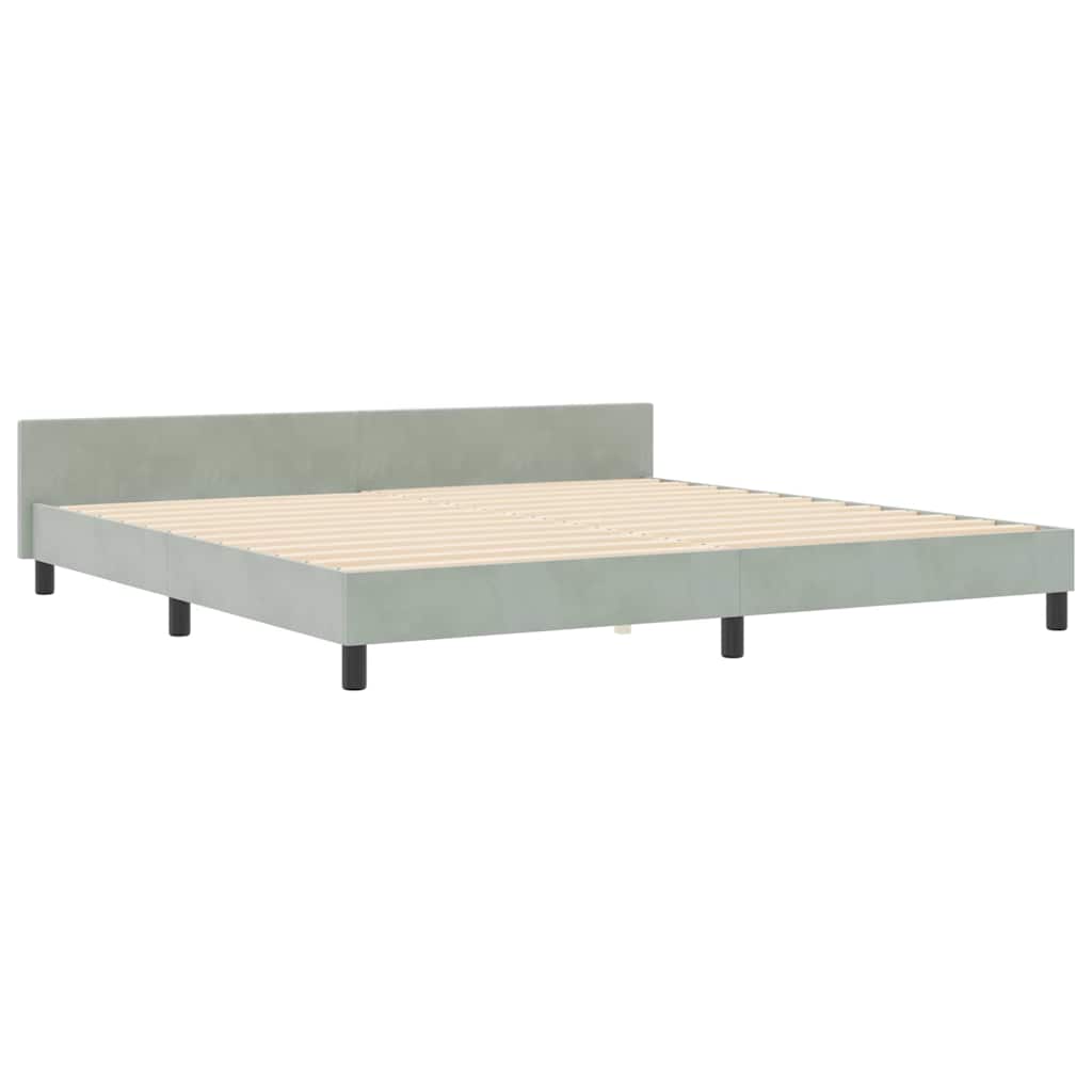 Boxrugós ágy fejtámlával Világosszürke 200 x 200 cm Bársony
