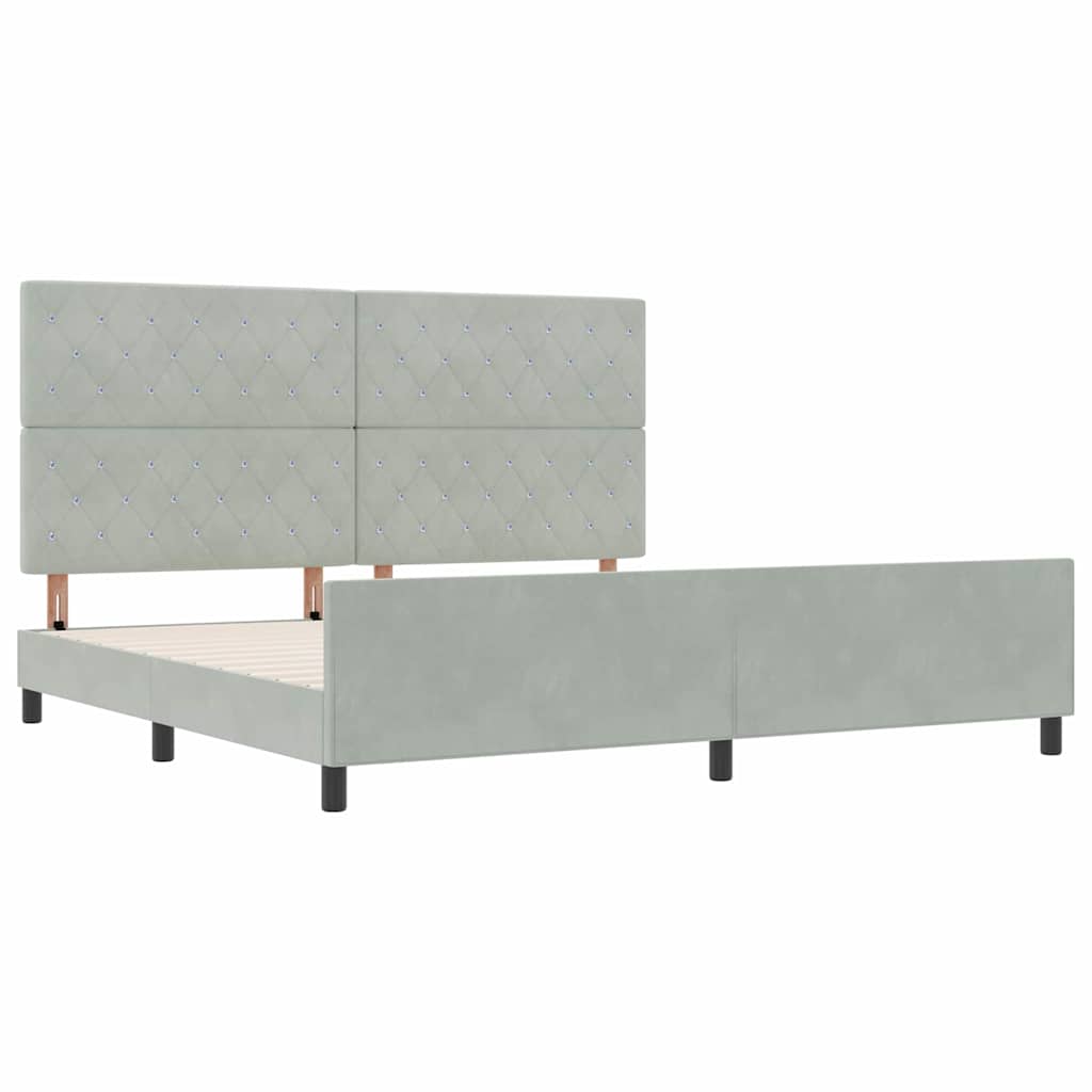 Boxrugós ágy fejtámlával Világosszürke 200 x 200 cm Bársony
