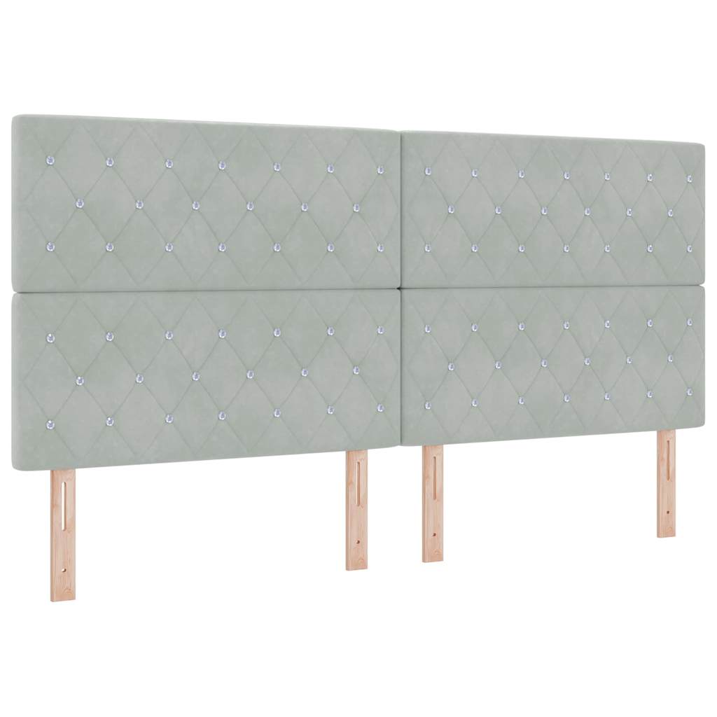 Boxrugós ágy fejtámlával Világosszürke 200 x 200 cm Bársony