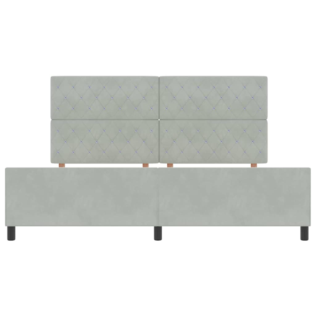 Boxrugós ágy fejtámlával Világosszürke 200 x 200 cm Bársony