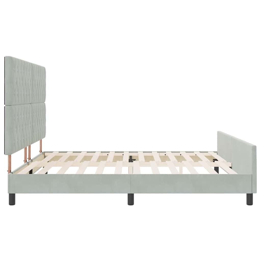 Boxrugós ágy fejtámlával Világosszürke 200 x 200 cm Bársony