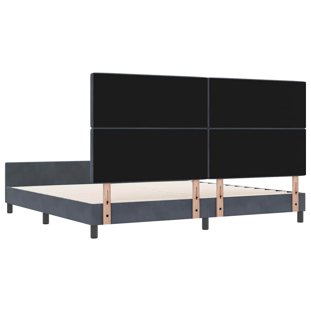 Boxrugós ágy fejtámlával Sötétszürke 200 x 200 cm Bársony